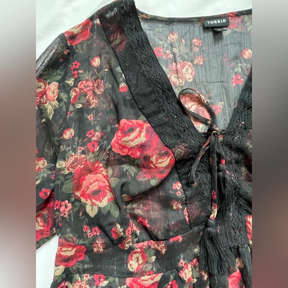 NWOT Torrid Babydoll Crochet Detail Lace-Up Blouse - Picture 6 of 16